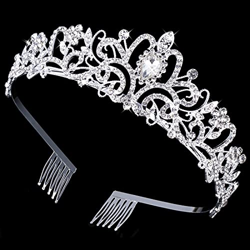 Crystal Tiara Crowns For Women Girls Princess Elegant Crown with Combs Women's Headbands Bridal Wedding Prom Birthday Party - color: Silver Crown 5PCS, size: 5Pcs