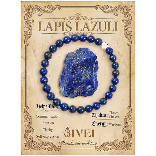 Bivei Crystal Stretch 6mm Bracelets for Women | Handmade Natural Stone Beaded Stretch Bracelet, Stainless Steel Heart Bead, Tranquility Yoga Gift Jewelry for Women - color: Lapis Lazuli - Wisdom