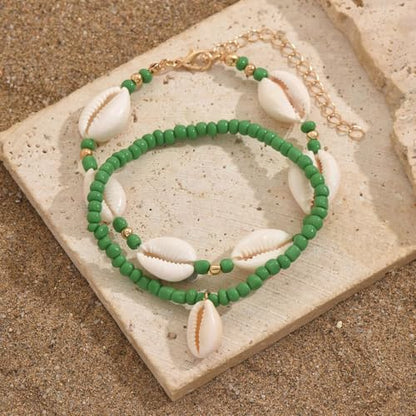 INENIMARTJ Puka Shell Anklets Bracelet for Women Colorful Shell Beaded Anklet Summer Ocean Hawaiian Beach Foot Jewelry Mermaid Seashell Anklets Jewelry for Women - color: green