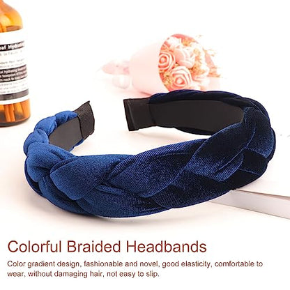 DRESHOW Braided Headbands for Women Velvet Hair Hoop Elastic Criss Cross Hair Bands Accessories - color: 01 Pc Velvet Braided: Blue