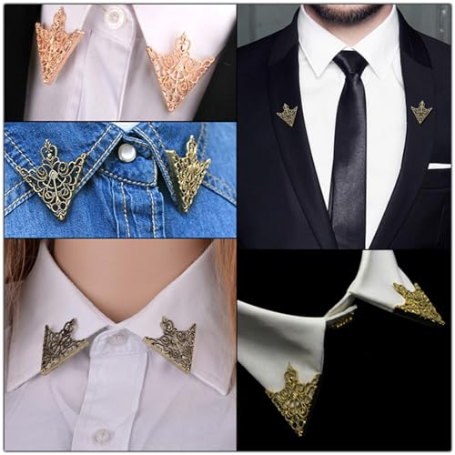 WCRAZYE Retro Hollow Pattern and Angle Triangle Collar Pins for Men Women Fashion Simple Gold Silver Palace Brooch Clip Pin Brooches Buckle Shirt Collar Decoration Parts - style: 7 Pcs Leaf Triangle Chain Pins