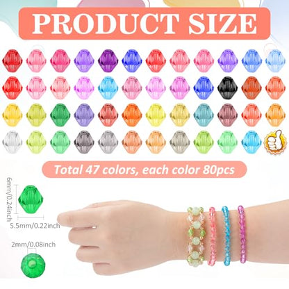 XSEINO 3760 Pieces 6mm Crystal Beads for Jewelry Making, 47 Colors Crystal Acrylic Beads for Bracelets Jewelry Making and DIY Crafts - color: Crystal