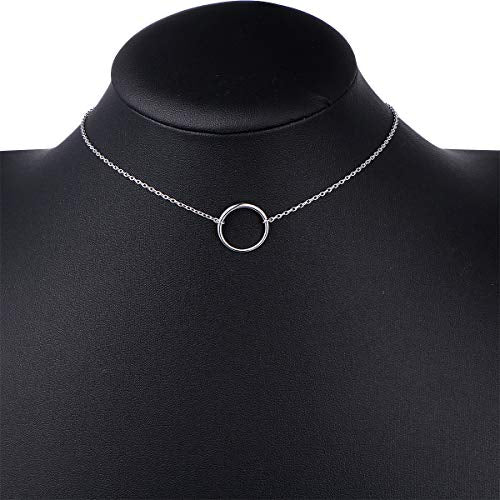Ladytree S925 Sterling Silver Dainty Simple Choker Necklace,Rolo Chain,Adjustable 13 inches to 16 inches - style: 01_Circle choker