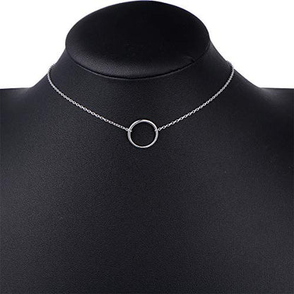 Ladytree S925 Sterling Silver Dainty Simple Choker Necklace,Rolo Chain,Adjustable 13 inches to 16 inches - style: 01_Circle choker