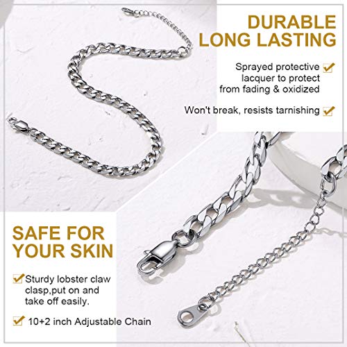 Adjustbale Link Chain Anklet for Women Summer Jewelry, 316L Stainless Steel Figaro/Wheat/Twist Rope/Cuban Foot Bracelet-Waterproof, Resizable 9"-12" (Gift Box Included) - color: 2, Cuban - Stainless Steel