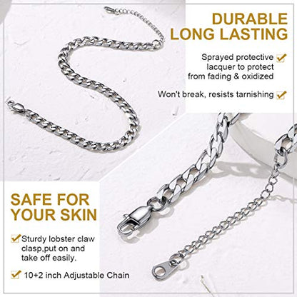 Adjustbale Link Chain Anklet for Women Summer Jewelry, 316L Stainless Steel Figaro/Wheat/Twist Rope/Cuban Foot Bracelet-Waterproof, Resizable 9"-12" (Gift Box Included) - color: 2, Cuban - Stainless Steel