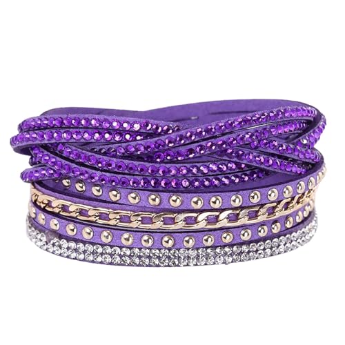 Long tiantian Leather Wrap Bracelets for Women Boho Multi Layered Bracelets Western Jewelry Hot Pink Accessories Birthday Gifts - color: 2287 purple