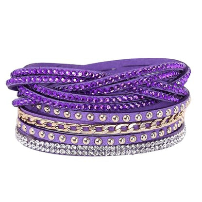 Long tiantian Leather Wrap Bracelets for Women Boho Multi Layered Bracelets Western Jewelry Hot Pink Accessories Birthday Gifts - color: 2287 purple