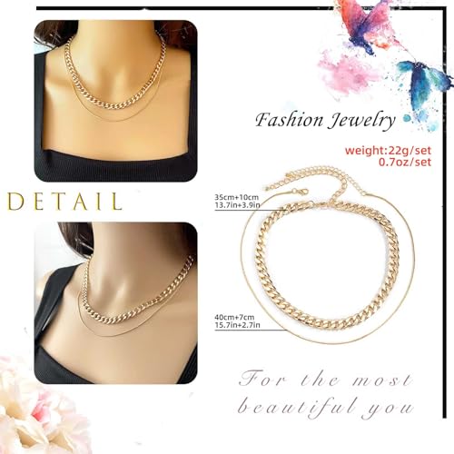 Gold Choker Necklace Dainty Cuban Link Necklace Simple Flat Snake Chain Necklace Layered Herringbone Necklace Hip Hop Jewelry for Women - style: Style-5