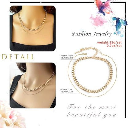 Gold Choker Necklace Dainty Cuban Link Necklace Simple Flat Snake Chain Necklace Layered Herringbone Necklace Hip Hop Jewelry for Women - style: Style-5