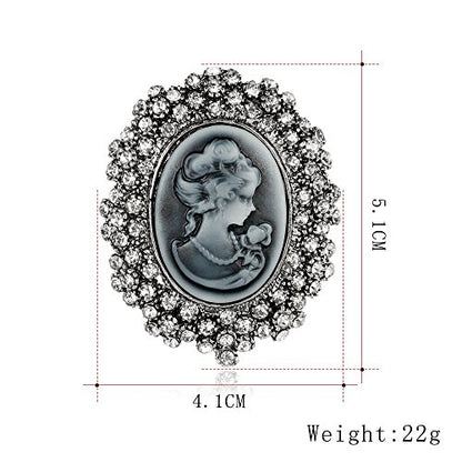 JJTZX Victorian Black Velvet Lace Choker Gothic Lady Cameo Necklace Gift for Her - style: Brooch 11-Silver