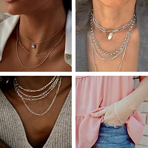 KYUNHOO 16.4 FT Silver Necklace Chains Bulk Embossed Paperclip Chain Roll | 304 Stainless Steel Chains for Jewelry Making Textured Paper Clip Chain with Clasps Jewelry Supplies DIY Crafts - color: Embossed Paperclip Silver