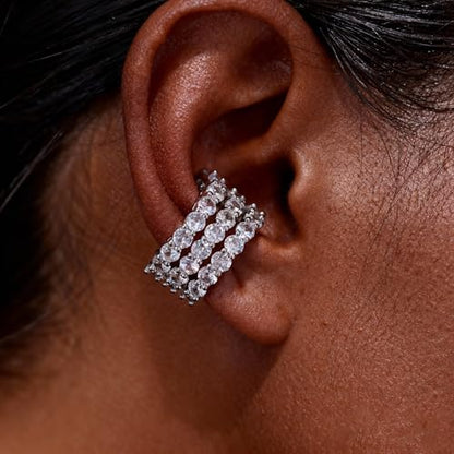 Ear Cuffs Non Piercing Gold Silver Earrings Cute Cubic Zirconia Sparkling Ear Cuff for Women Clip On Cartilage Huggie Earring Christmas Jewelry Costume - color: Silver-Three