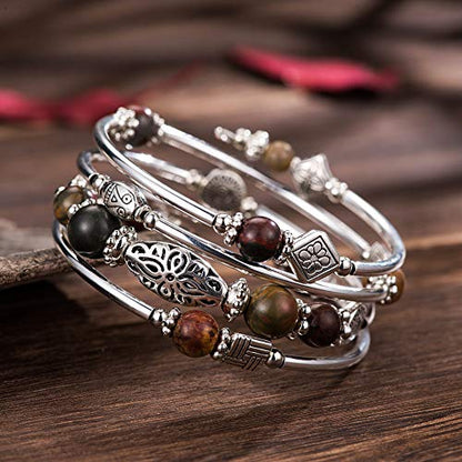 BULINLIN Layered Wrap Bangle Turquoise Bracelet - Bead Bracelet with Natural Agate Stone, Gifts For Women - color: 06-Picasso