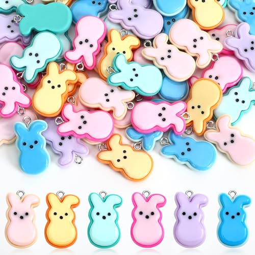 64 Pcs Bunny Resin Charms, Easter Charm for Jewelry Making | Resin Rabbit Pendants, DIY Crafts, Bracelet Necklace Earrings Jewelry Making, Basket Stuffers, Party Favors, Spring Gift - style: Easter Style