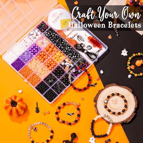 Goldwise Halloween-Inspired Jewelry Making Kit for Adults, 2 Boxes with Black, Orange & Purple Beads, Alphabet Beads (A–Z) & Halloween Charms for DIY Jewelry Design - color: Halloween