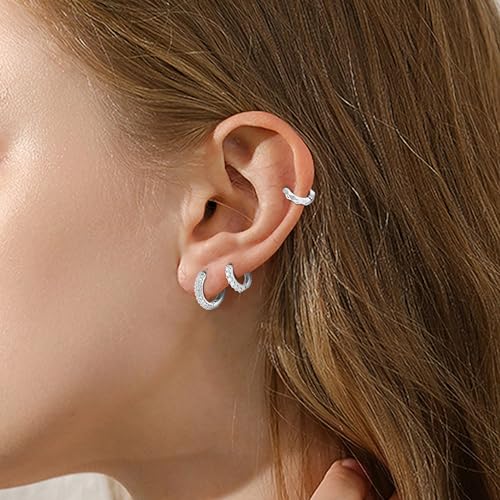Wgoud Small Gold Hoop Earrings Set for Women, 6 Pairs 14K Gold Plated Hypoallergenic Lightweight Huggie Hoops Earrings, Trendy Cartilage Cubic Zirconia Earrings for Women Gifts. - color: B-Silver
