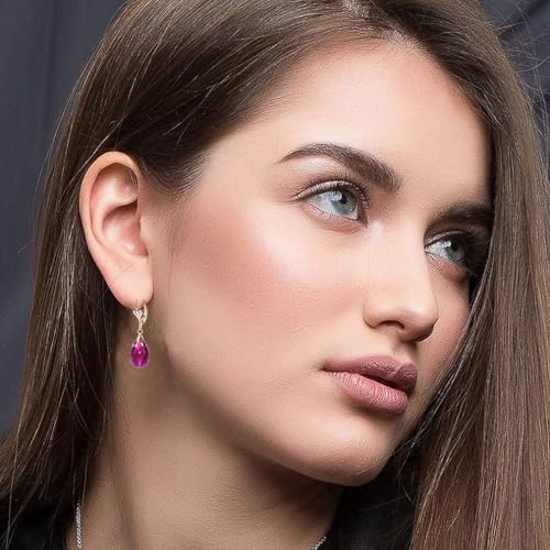 Austrian Crystal Teardrop Leverback Dangle Earrings for Women Fashion 14K Gold Plated Hypoallergenic Jewelry - color: Fuchsia