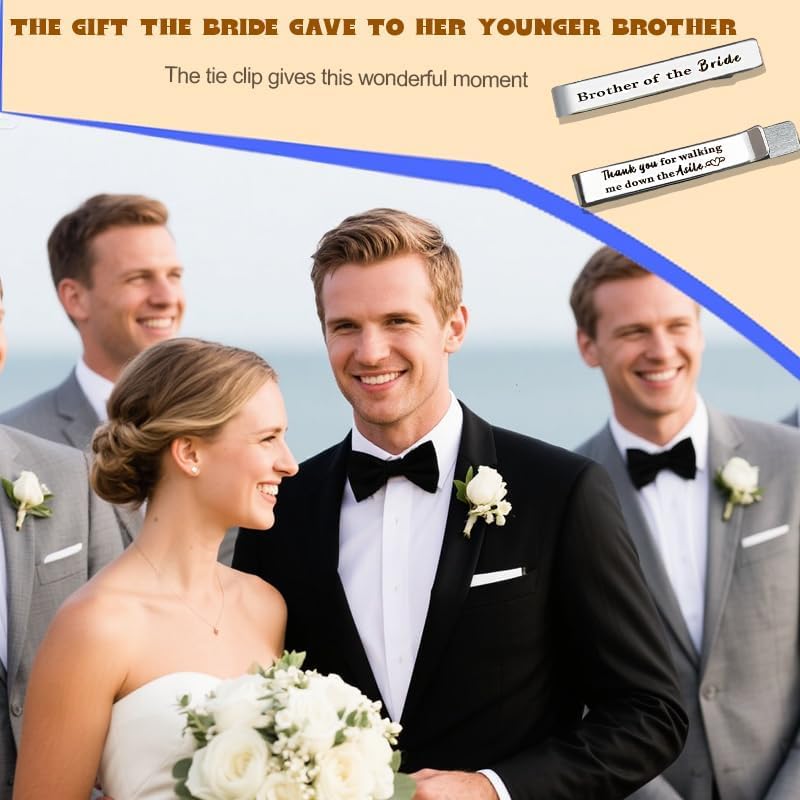 Brother of The Bride Gifts from Brides Sisters Wedding Tie Clip Gifts for Brothers Wedding Bridal Party Gift for Brother Sibling Double Sided Engraved Tie Bar For Bro Cousin