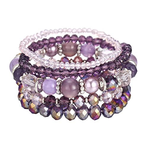 Noessla Beaded Boho Stretch Bracelet Colorful Stackable Crystal Beads Bracelets Trendy Costume Jewelry Mothers Day Gifts for Women - color: 21-Purple