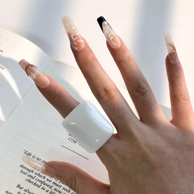 Resin Chunky Ring for Women Acrylic Chunky Geometric Irregular Rectangle Rings Big Multicolor Knuckle Plain Rings Fashion Y2k Statement Rings Cute Acrylic Chunky Ring Jewelry - color: White