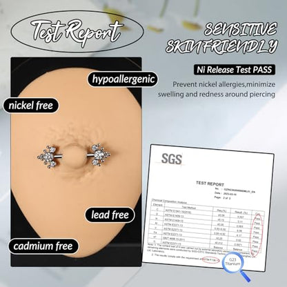 GAGABODY Pair 14G Nipple Rings G23 Titanium Internally Threaded Nipple Barbells 12mm-18mm Bridge Piercing Jewelry Straight Nipple Bar for Women Men Nipple Piercing Jewelry with CZ/Opal - color: STYLE5-Silver+3 CZ&Bead