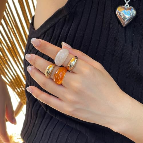 Chunky Gold Rings Set for Women Stacking Finger Knuckle Rings Silver Statement Ring Set Punk Jewelry - style: 144-4pcs