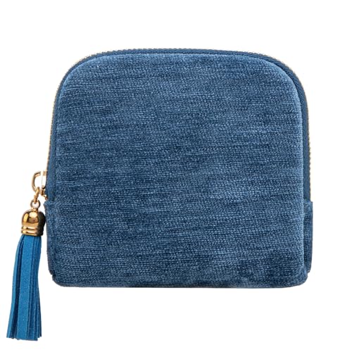 Women's Coin Purses Velvet Mini Travel Jewelry Case Bag with Tassel - color: A-Lake Blue