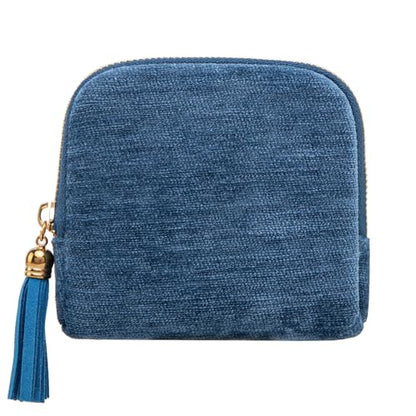 Women's Coin Purses Velvet Mini Travel Jewelry Case Bag with Tassel - color: A-Lake Blue