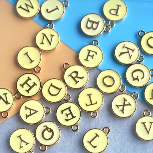 A-Z Letter Charms Round Enamel Alphabet Initial Pendant for Jewelry Making,Double-Side for Necklace Bracelet Earring DIY Craft - color: 1 set(26pcs)-Golden