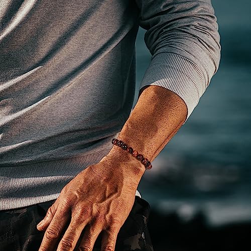 M MOOHAM Mens Bracelet - Beaded Natural Stone 8mm Tiger Eye Matte Agate Lava Rock Bracelets for Men Teen Boys Grandpa Dad Birthday Gifts Jewelry - style: Red Tiger Eye Bracelet