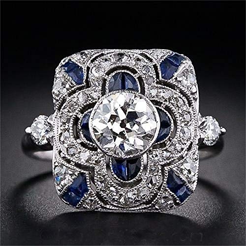 925 Sterling Silver Natural Shining Sapphire Ring Blue Gemstone Cubic Zirconia Promise Rings CZ Luxurious Eternity Engagement Wedding Band Ring for Women (US Code 7) - size: US Code 7