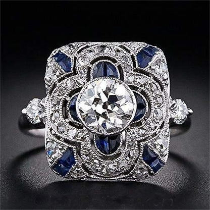925 Sterling Silver Natural Shining Sapphire Ring Blue Gemstone Cubic Zirconia Promise Rings CZ Luxurious Eternity Engagement Wedding Band Ring for Women (US Code 10) - size: US Code 10