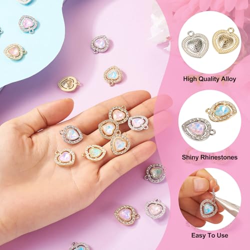Elecrelive Crystal Heart Charms Rhinestone Heart Pendants Valentine Charms for Necklace Bracelet Earring Wedding Jewelry - color: 12 Colors Glass