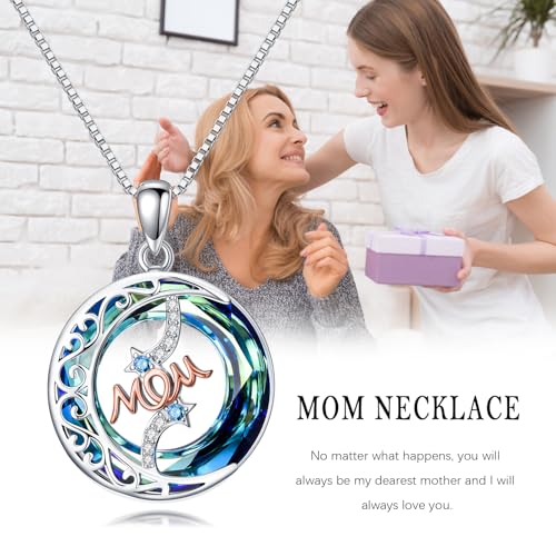 925 Sterling Silver Necklace Gifts for Women Crystal/Opal Jewelry Pendant Christmas Birthday Gift - style: Crytal-Mom