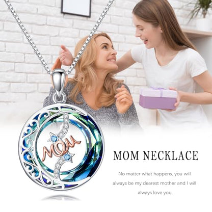 925 Sterling Silver Necklace Gifts for Women Crystal/Opal Jewelry Pendant Christmas Birthday Gift - style: Crytal-Mom