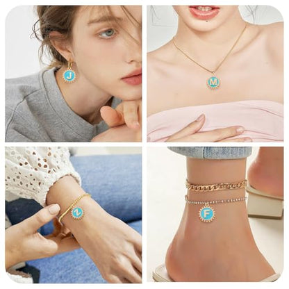 Cheriswelry Letter Alphabet Charm for Jewelry Making Initial Letter A-Z Pendants Flat Round Hexagon Alloy Enamel Charms for Necklace Bracelet Earring Jewelry Making DIY Craft - color: Dark Turquoise