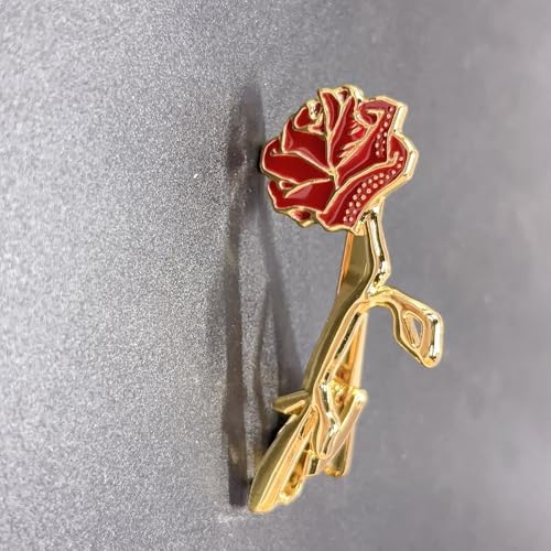 Dainty Rose Flower Tie Clip Tie Bar for Men Gold Tone Fashion Red Enamel Flower Necktie Suit Shirt Tuxeto Formal Wear Brooch Dress Accessories Birthday Wedding Party Jewelry Gift