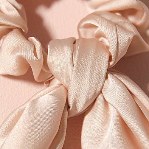 Hair Scarf Scrunchies for Women, LFOUVRE Scarf Scrunchies, 2pcs Knotted Scarf Hair Ties for Girls,Silky Satin Hair Scarf Headband, Elastic Hair Bands Ribbon Scrunchy, Ponytail Holder Hair Accessories - color: Beige