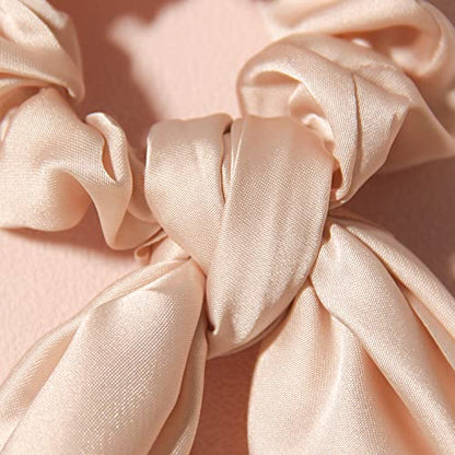 Hair Scarf Scrunchies for Women, LFOUVRE Scarf Scrunchies, 2pcs Knotted Scarf Hair Ties for Girls,Silky Satin Hair Scarf Headband, Elastic Hair Bands Ribbon Scrunchy, Ponytail Holder Hair Accessories - color: Beige