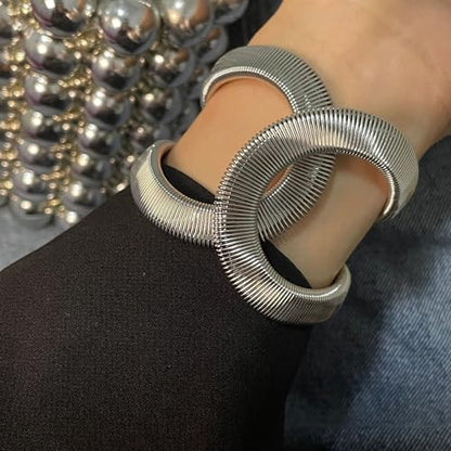 Chunky Cuff Bracelets for Women Wide Gold/Silver Cuffs Bangle Hollow Out Adjustable Bracelets Punk Vintage Jewelry - style: Silver B