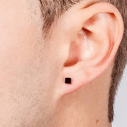 EPIRORA Sterling Silver Stud Earrings for Women Men- 4 Pairs of Hypoallergenic Simple Geometric Small Stud Earring Set Tiny Circle Triangle Square Bar Stud Earrings Mini Cartilage Tragus Earrings - style: Style 1- Black Gold