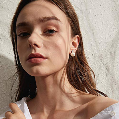 Han han Pearl Stud Earrings for Women 925 Sterling Silver, Pearl Jewelry Gift for Women 8MM-13MM - style: A- Large Pearl Studs 10mm