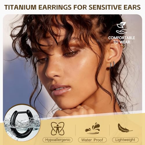 AOEDEJ G23 Titanium Black/Steel Gray/Gold Hoop Earrings 18G Small Huggie Hoop Earrings 8mm/10mm/12mm Cartilage for Sensitive Ears for Multiple Piercing Cartilage Hoop Earring Stack Jewelry - style: D-BK-8mm