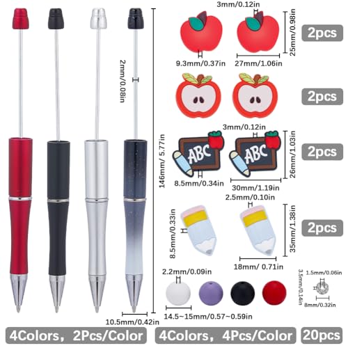 SUNNYCLUE DIY 8 Sets Beadable Pen with Beads School Teacher Silicone Focal Beads Cute Beading Pen Making Kit Beaded Pens Supplies Black Ink Ballpoint Pen Fun Beading Pen Set for Teachers Students - color: 8 Sets, Black & Red