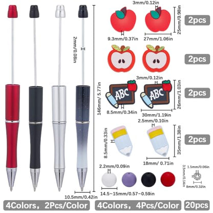 SUNNYCLUE DIY 8 Sets Beadable Pen with Beads School Teacher Silicone Focal Beads Cute Beading Pen Making Kit Beaded Pens Supplies Black Ink Ballpoint Pen Fun Beading Pen Set for Teachers Students - color: 8 Sets, Black & Red
