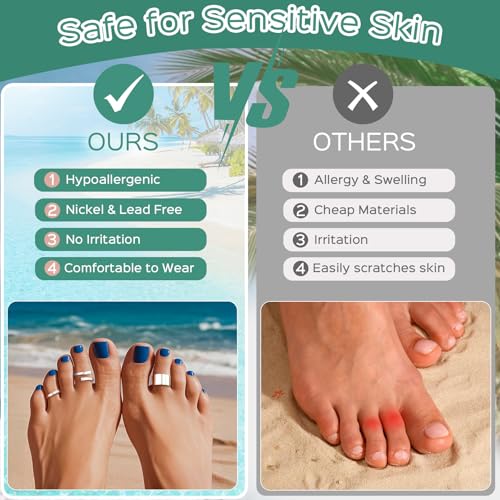 ChicSilver Toe Rings for Women 925 Sterling Silver Adjustable Toe Ring | 925 sterling silver, hypoallergenic for sensitive skin, adjustable open band, summer beach wear gift - color: L: Simple Rings Set (3PCS)