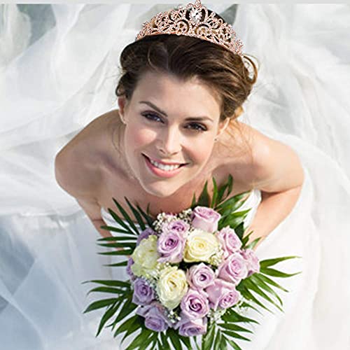 COCIDE Tiara Crystal Crowns Princess Rhinestone Crown with Combs Bride Headbands Bridal Wedding Prom Birthday Party Hair Accessories Jewelry for Women Girls (Rose Gold) - color: TE Rose Gold+Clear