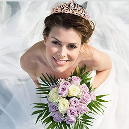 COCIDE Tiara Crystal Crowns Princess Rhinestone Crown with Combs Bride Headbands Bridal Wedding Prom Birthday Party Hair Accessories Jewelry for Women Girls (Rose Gold) - color: TE Rose Gold+Clear