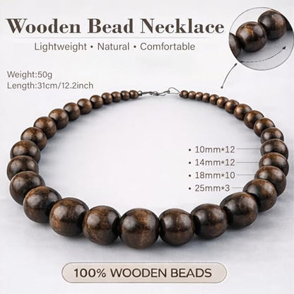 Wood Bead Necklace Africa Wooden Chain Statement Unisex Chunky Necklaces - color: One classic brown necklace